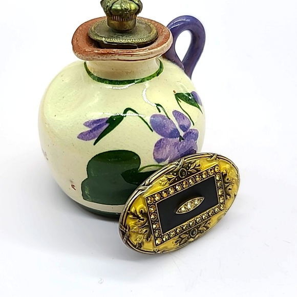 Catherine Popesco FRANCE Enamel Art Nouveau Revival Brooch w Inset Crystals - Picture 4 of 10